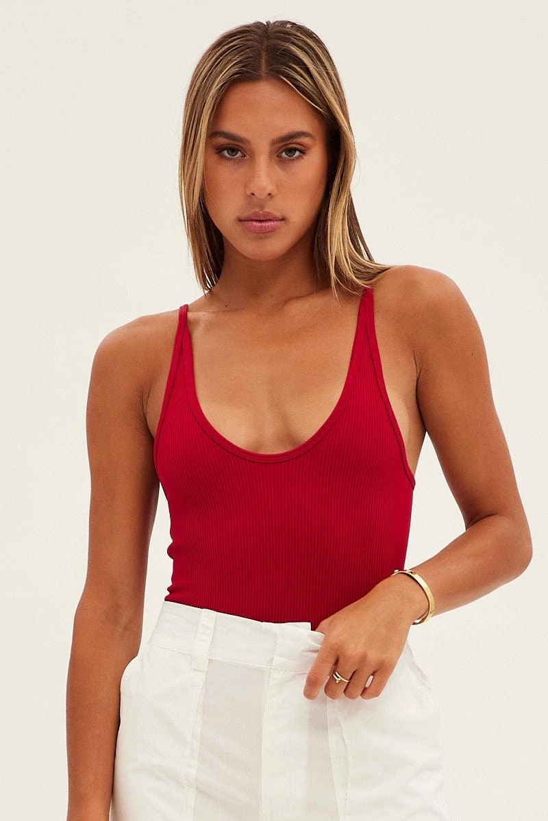 Red Bodysuit Scoop Neck Seamless 4 Red Bodysuit Scoop Neck Seamless - Image 2