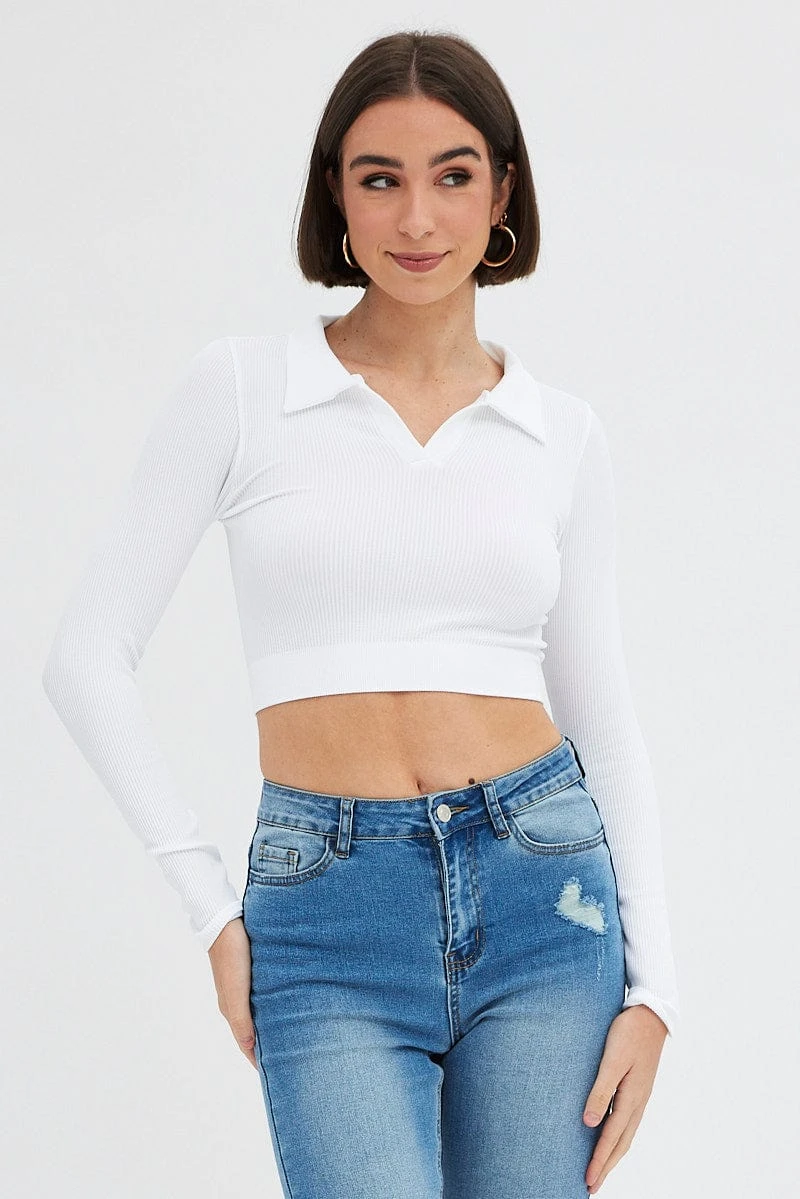 White Collar Top Long Sleeve Seamless 5 White Collar Top Long Sleeve Seamless - Image 3