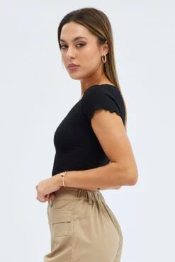 Black T Shirt Short Sleeve Scoop Neck Seamless -Women Clothing Shop bs1889 39j black 4