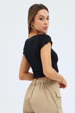 Black T Shirt Short Sleeve Scoop Neck Seamless -Women Clothing Shop bs1889 39j black 5