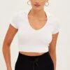 White Collar Top Short Sleeve Seamless -Women Clothing Shop bs1908 39j white 1