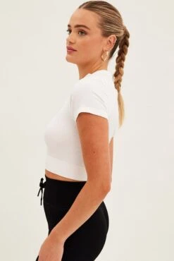 White Collar Top Short Sleeve Seamless -Women Clothing Shop bs1908 39j white 4