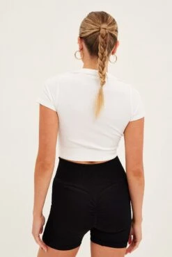 White Collar Top Short Sleeve Seamless -Women Clothing Shop bs1908 39j white 5