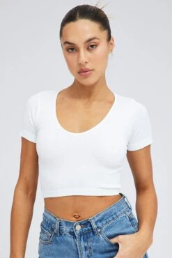 White T Shirt Short Sleeve V Neck Seamless 10 White T Shirt Short Sleeve V Neck Seamless -Women Clothing Shop bs1922a 39j white 3