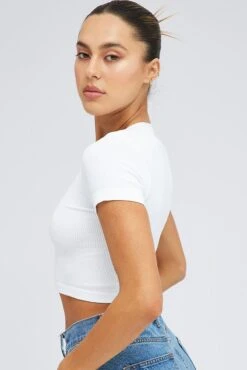White T Shirt Short Sleeve V Neck Seamless 11 White T Shirt Short Sleeve V Neck Seamless -Women Clothing Shop bs1922a 39j white 4