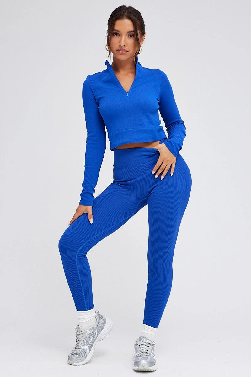 Blue Zip Up Top Long Sleeve Seamless 4 Blue Zip Up Top Long Sleeve Seamless - Image 2