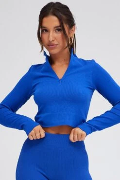 Blue Zip Up Top Long Sleeve Seamless 10 Blue Zip Up Top Long Sleeve Seamless -Women Clothing Shop bs1976 39j cobalt 3