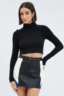 Black Top Long Sleeve Roll Up Neck Seamless 10 Black Top Long Sleeve Roll Up Neck Seamless -Women Clothing Shop bs2059 39j black 3