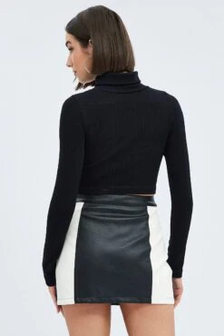 Black Top Long Sleeve Roll Up Neck Seamless 12 Black Top Long Sleeve Roll Up Neck Seamless -Women Clothing Shop bs2059 39j black 5