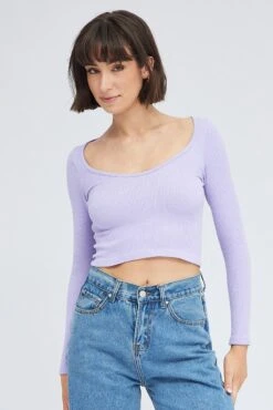 Purple Top Long Sleeve Scoop Neck Seamless 10 Purple Top Long Sleeve Scoop Neck Seamless -Women Clothing Shop bs2075 84j lavender 3