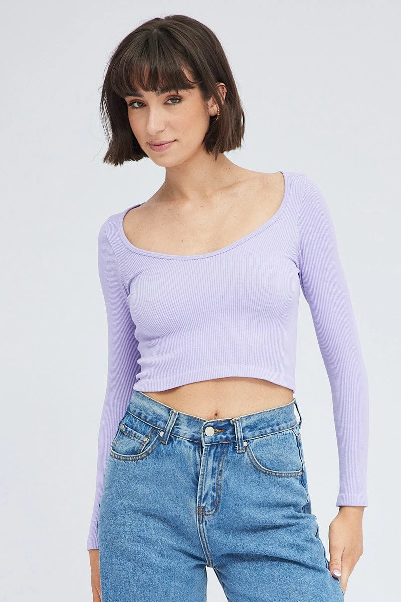Purple Top Long Sleeve Scoop Neck Seamless 5 Purple Top Long Sleeve Scoop Neck Seamless - Image 3