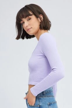 Purple Top Long Sleeve Scoop Neck Seamless 11 Purple Top Long Sleeve Scoop Neck Seamless -Women Clothing Shop bs2075 84j lavender 4