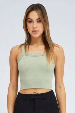 Green Singlet Top Seamless 10 Green Singlet Top Seamless -Women Clothing Shop bs2199 39j khaki 3