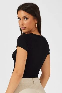 Black T Shirt Short Sleeve Round Neck Seamless -Women Clothing Shop bs2287 39j black 5