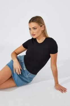Black Bodysuit Short Sleeve Crew Neck Supersoft