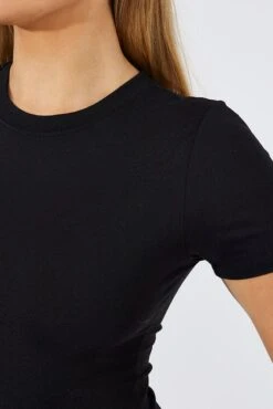Black Bodysuit Short Sleeve Crew Neck Supersoft -Women Clothing Shop bs2314 84j black 6