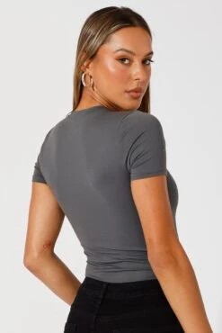 Grey Bodysuit Short Sleeve Crew Neck Supersoft 12 Grey Bodysuit Short Sleeve Crew Neck Supersoft -Women Clothing Shop bs2314 84j charcoal 5