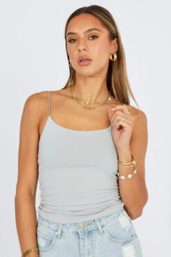 Grey Singlet Top Round Neck Supersoft