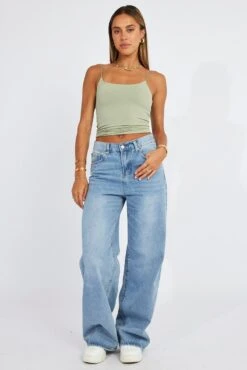 Green Singlet Top Round Neck Supersoft -Women Clothing Shop bs2341 84j sage 3