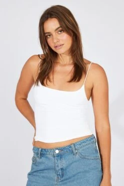 White Singlet Top Round Neck Supersoft -Women Clothing Shop bs2341 84j white 3