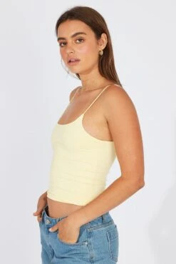 Yellow Singlet Top Round Neck Supersoft -Women Clothing Shop bs2341 84j yellow 4