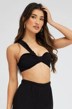 Black Bralette Twist One Shoulder Seamless -Women Clothing Shop bs2347 39jb black 3