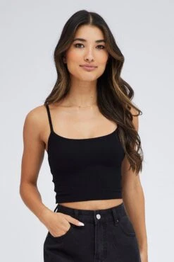 Black Singlet Top Round Neck Seamless -Women Clothing Shop bs2350 39jb black 3