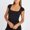 Black Dress Short Sleeve Square Neck Supersoft -Women Clothing Shop bs2375 84j black 1