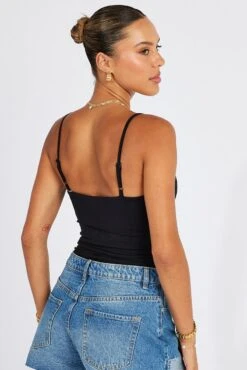 Black Bodysuit Front Ruched Supersoft -Women Clothing Shop bs2411 84jb black 5