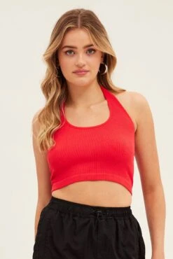 Red Halter Top Round Neck Seamless -Women Clothing Shop bs3010a 39j watermelon 3
