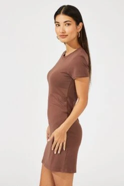 Brown Supersoft Dress Short Sleeve Crew Neck -Women Clothing Shop bs5160b 84j brown 4