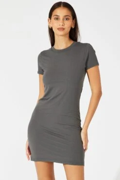 Grey Supersoft Dress Short Sleeve Crew Neck -Women Clothing Shop bs5160b 84j charcoal 3