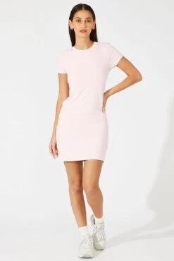 Pink Supersoft Dress Short Sleeve Crew Neck -Women Clothing Shop bs5160b 84j pink 2