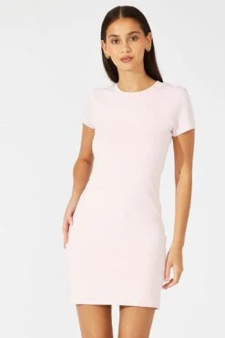 Pink Supersoft Dress Short Sleeve Crew Neck -Women Clothing Shop bs5160b 84j pink 3
