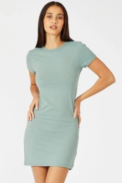 Green Supersoft Dress Short Sleeve Crew Neck -Women Clothing Shop bs5160b 84j sage 3