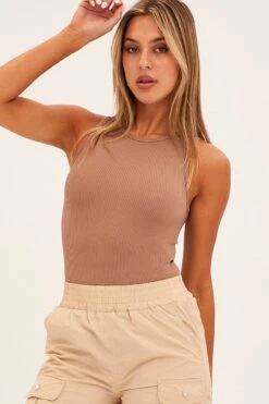 Brown Bodysuit Seamless Sleeveless 10 Brown Bodysuit Seamless Sleeveless -Women Clothing Shop bs8308 39j mocha 3