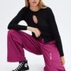 Purple Cargo Pants Mid-Rise Wide Leg Parachute -Women Clothing Shop bt0055 34cb plum 1