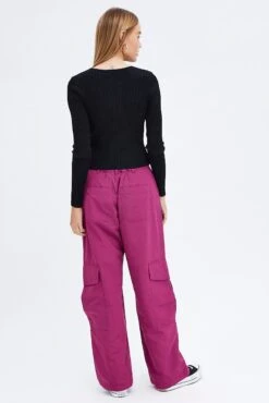 Purple Cargo Pants Mid-Rise Wide Leg Parachute -Women Clothing Shop bt0055 34cb plum 5