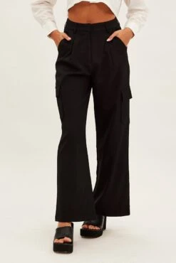 Black Wide Leg Pants High Rise Cargo Tailored -Women Clothing Shop bt0056x 34cb black 3