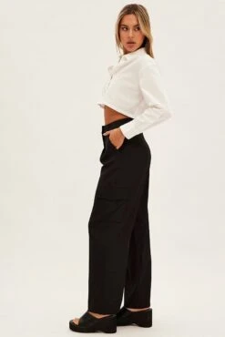 Black Wide Leg Pants High Rise Cargo Tailored -Women Clothing Shop bt0056x 34cb black 5