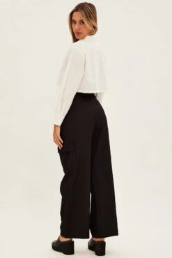 Black Wide Leg Pants High Rise Cargo Tailored -Women Clothing Shop bt0056x 34cb black 6