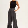 Grey Wide Leg Pants -Women Clothing Shop bt12094 f4 charcoal 1