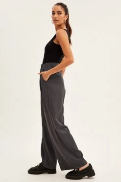 Grey Wide Leg Pants -Women Clothing Shop bt12094 f4 charcoal 4