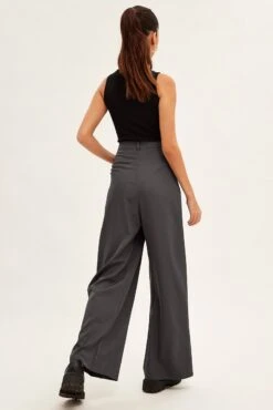 Grey Wide Leg Pants -Women Clothing Shop bt12094 f4 charcoal 5