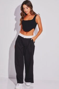 Black Low Rise Wide Leg Pants -Women Clothing Shop bt12323 f4 black 3