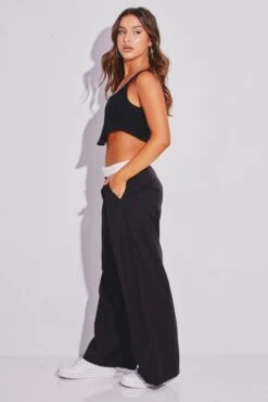Black Low Rise Wide Leg Pants -Women Clothing Shop bt12323 f4 black 4