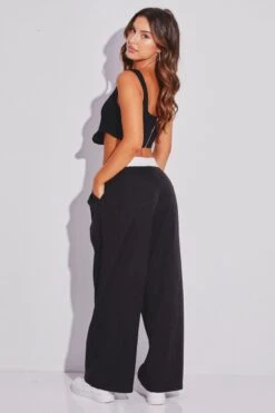 Black Low Rise Wide Leg Pants -Women Clothing Shop bt12323 f4 black 5