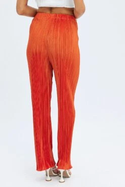 Orange Plisse Pants Wide Leg High Rise 12 Orange Plisse Pants Wide Leg High Rise -Women Clothing Shop bt12554x f3 orange 5
