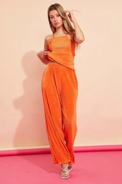 Orange Plisse Pants