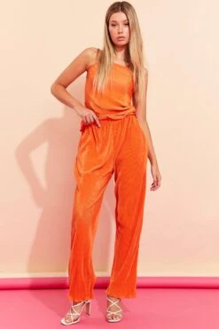 Orange Plisse Pants -Women Clothing Shop bt12595x f4 orange 3